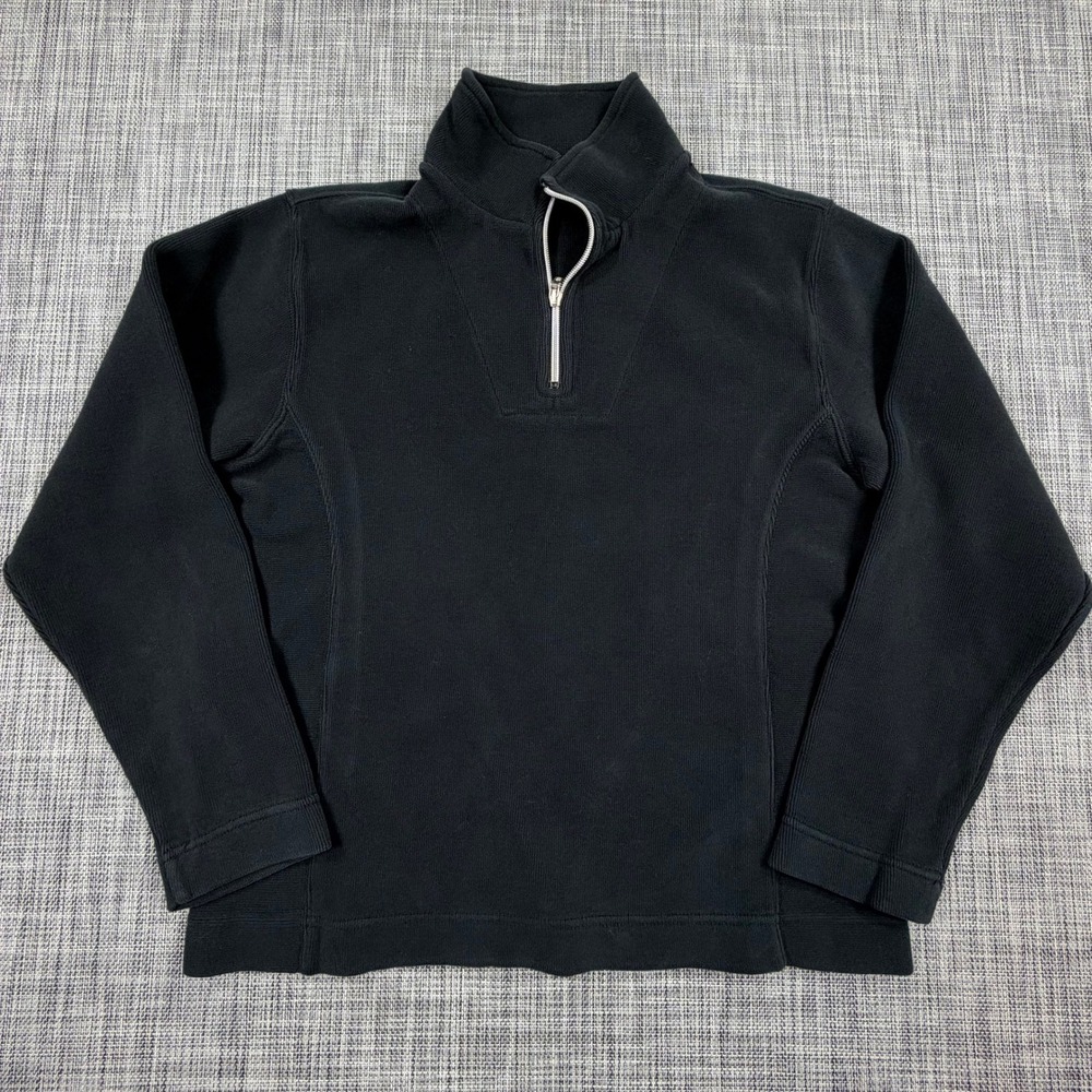 Tommy Bahama Womens Half-Zip Pullover Black Cotton Spandex Ribbed Sweater M 8/10